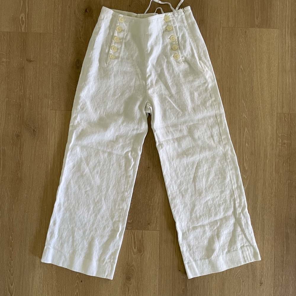 Jcrew White Linen Wide Leg Crop Pants